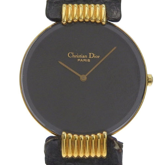 Dior Bakira 47 Stainless Steel Leather Quartz Analog Display Black Dial Watch
