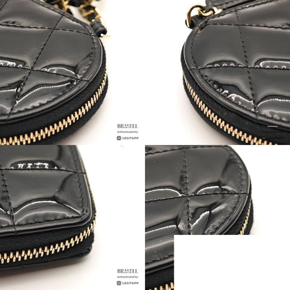 Chanel Patent Mini Bag Heart Pouch Black White — view 7