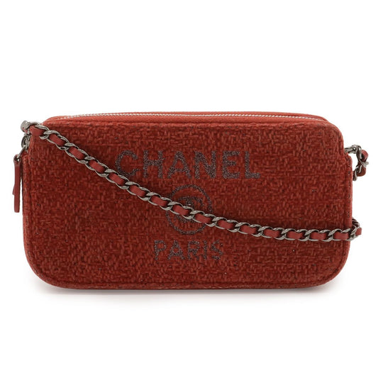 Chanel de Ville Chain Wallet Long 2-Way Shoulder Bag Pochette Clutch Velour