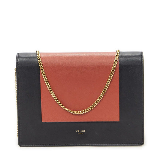 Celine Frame Evening Chain Clutch Navy Red Calfskin Leather