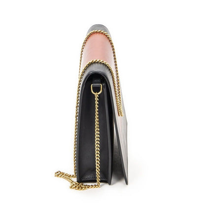 Celine Frame Evening Chain Clutch Navy Red Calfskin Leather — view 4