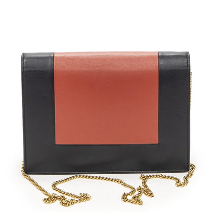 Celine Frame Evening Chain Clutch Navy Red Calfskin Leather — view 5