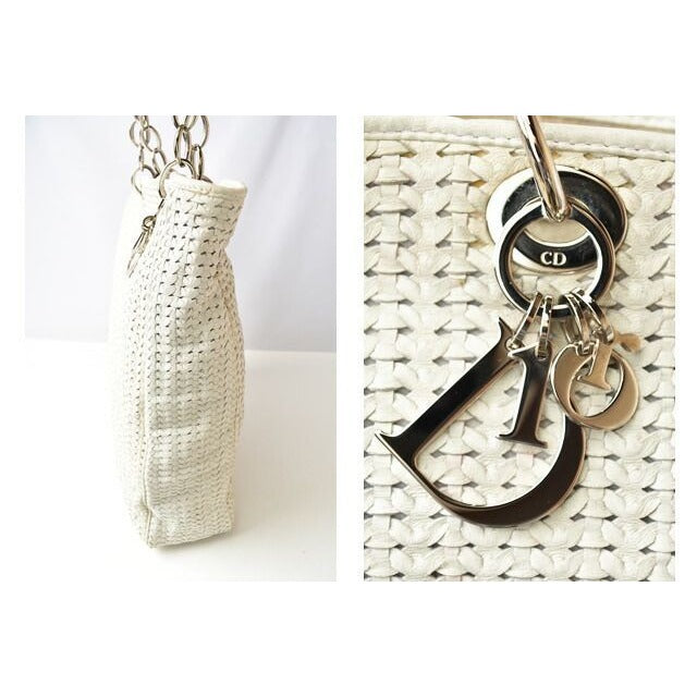 Christian Dior Tote Bag A4 Lady Intrecciato White Silver — view 2