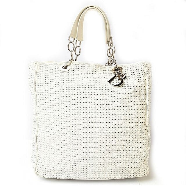 Christian Dior Tote Bag A4 Lady Intrecciato White Silver