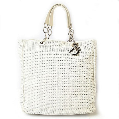 Christian Dior Tote Bag A4 Lady Intrecciato White Silver