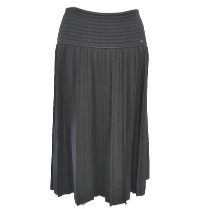 Chanel CC Logo Pleated Knit Skirt 38 Black
