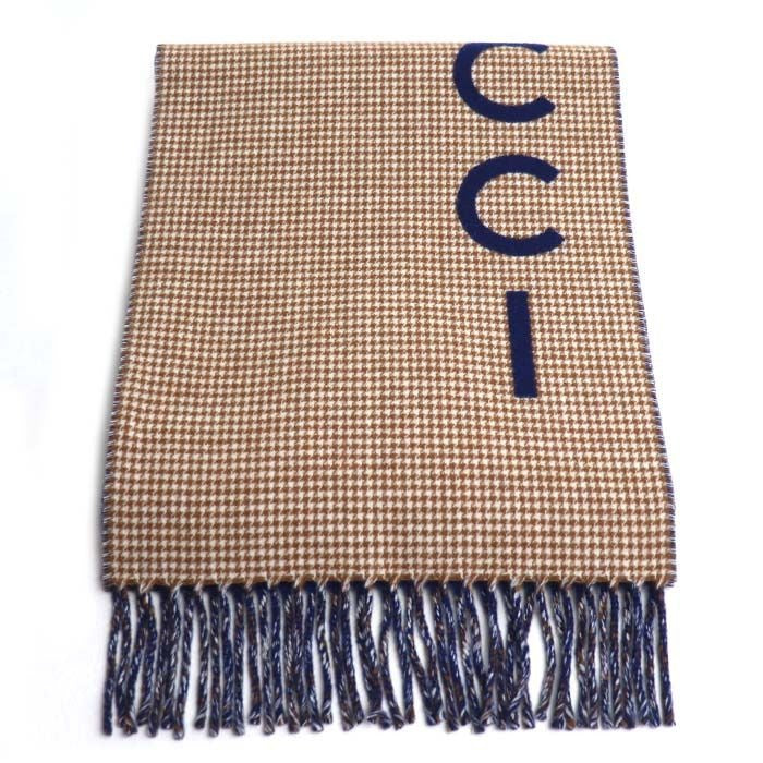 Gucci Logo Scarf Camel Navy