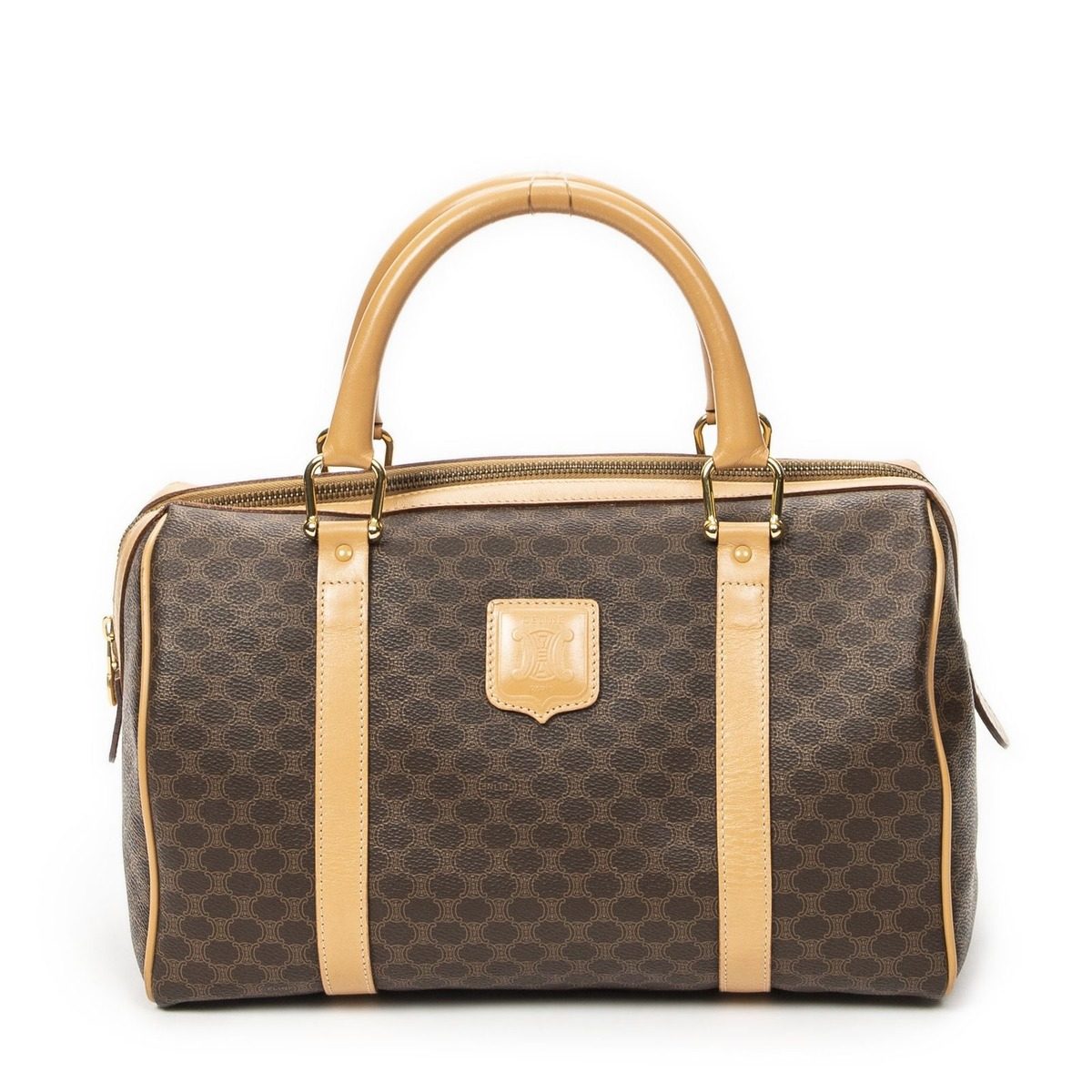 Celine Small Boston Brown Macadam Canvas Shoulder Bag