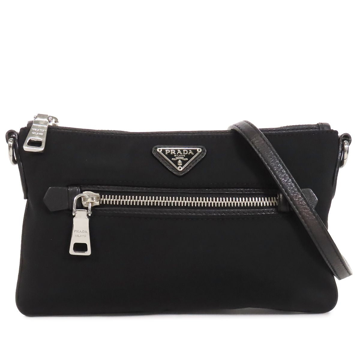 Prada Pochette Black Nylon Leather Triangle Logo 2-Way Shoulder Bag