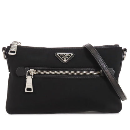 Prada Pochette Black Nylon Leather Triangle Logo 2-Way Shoulder Bag