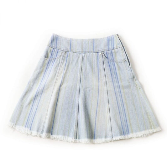 Chanel Vintage Denim Striped Mini Skirt Light Blue Y2 K 34
