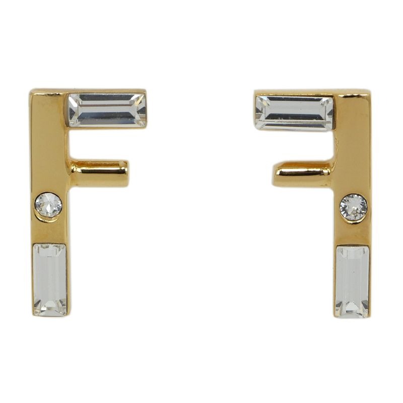 Fendi Earrings Fast Logo Brass Crystal 8 Ah713 Gold Accessories