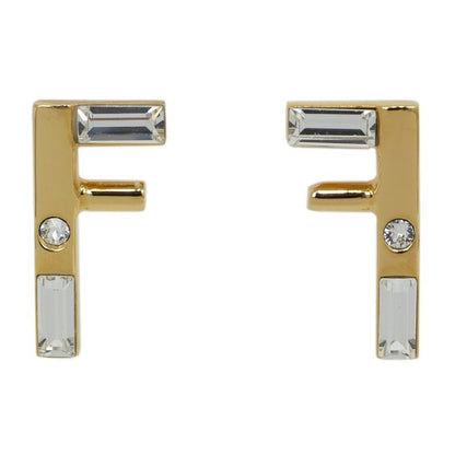 Fendi Earrings Fast Logo Brass Crystal 8 Ah713 Gold Accessories