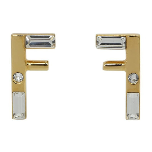 Fendi Earrings Fast Logo Brass Crystal 8 Ah713 Gold Accessories