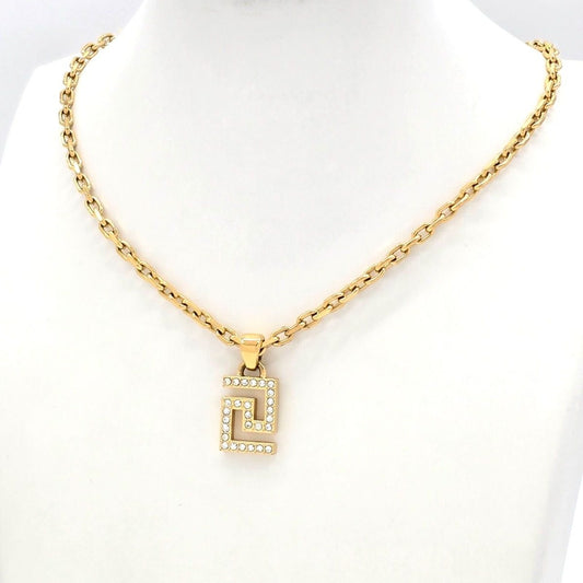 Versace Greca Pendant Necklace Crystal Medusa Charm 39 Gold