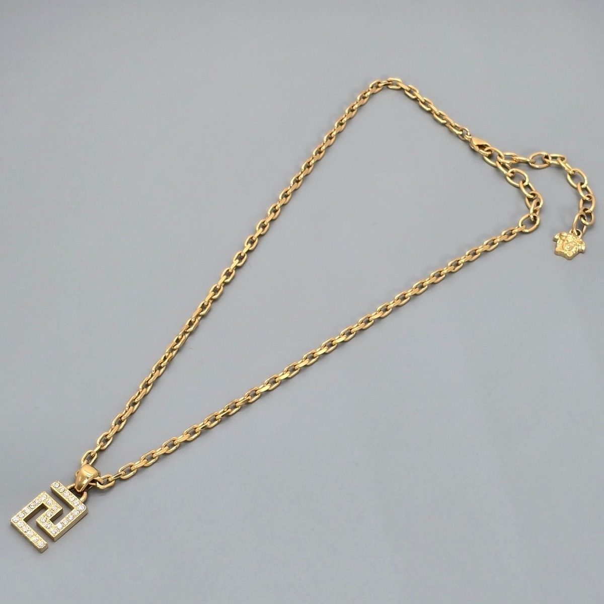 Versace Greca Pendant Necklace Crystal Medusa Charm 39 Gold — view 2