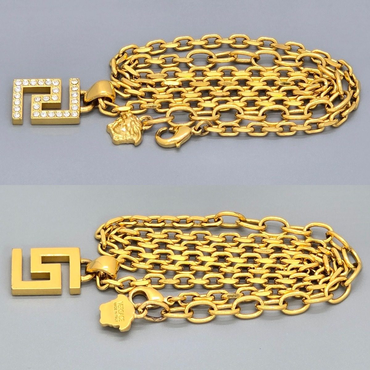 Versace Greca Pendant Necklace Crystal Medusa Charm 39 Gold — view 4