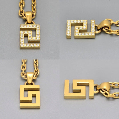 Versace Greca Pendant Necklace Crystal Medusa Charm 39 Gold — view 5