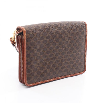 Celine Shoulder Bag Macadam Dark Brown Canvas Leather Flap — view 2