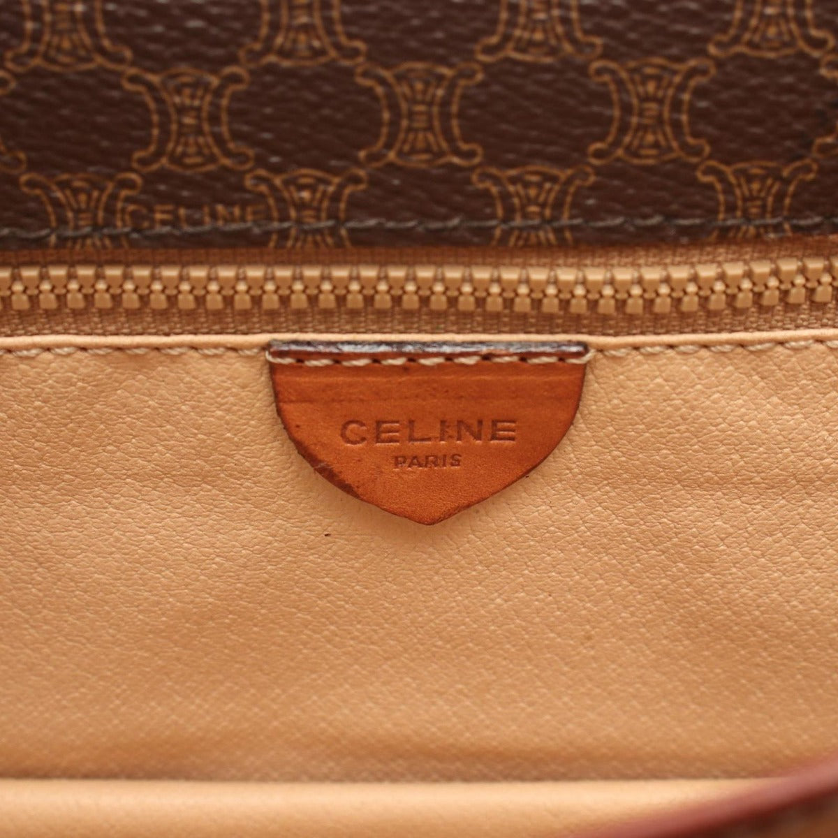 Celine Shoulder Bag Macadam Dark Brown Canvas Leather Flap — view 4
