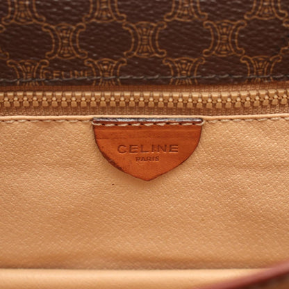 Celine Shoulder Bag Macadam Dark Brown Canvas Leather Flap — view 4