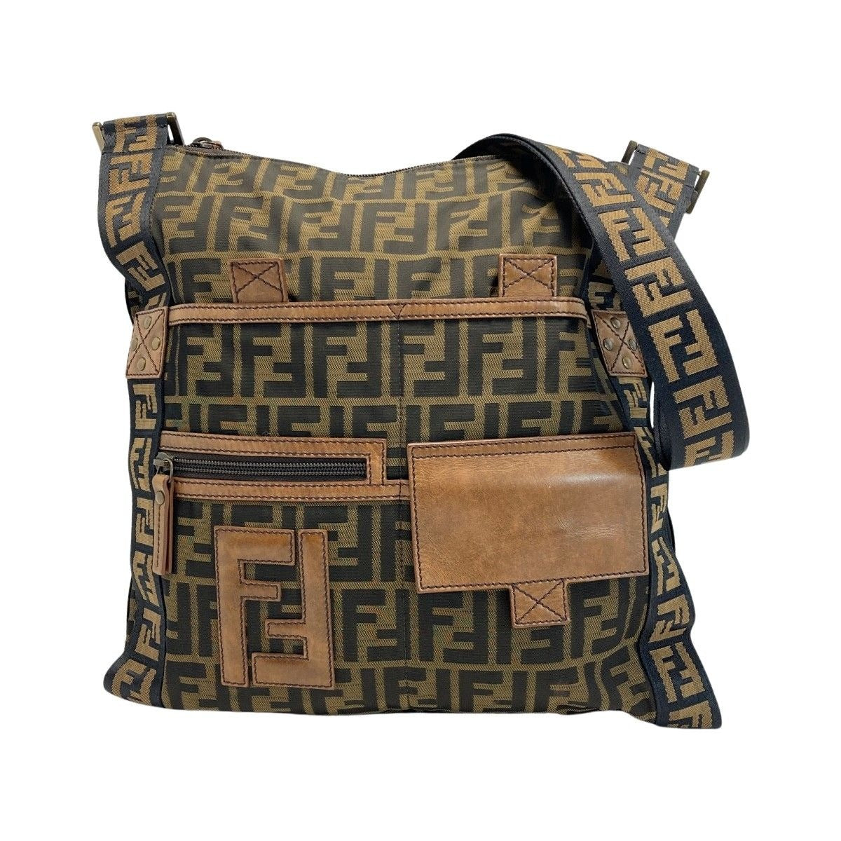 Fendi Zucca Pattern Shoulder Bag 7 Va167 Brown Canvas Leather Messenger