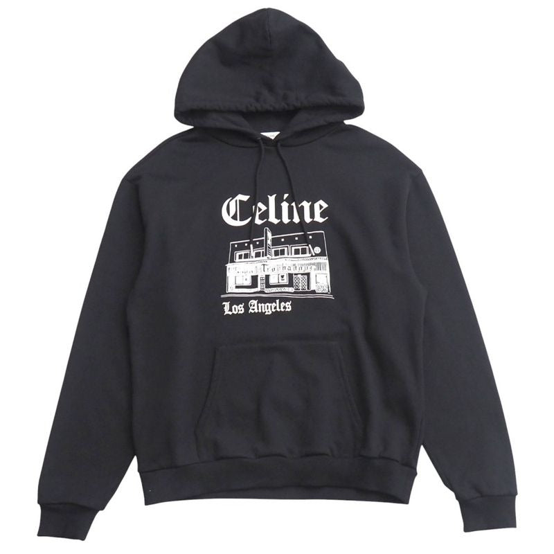 Celine Troubadour Loose Hoodie Size M Flocked Sweatshirt Black