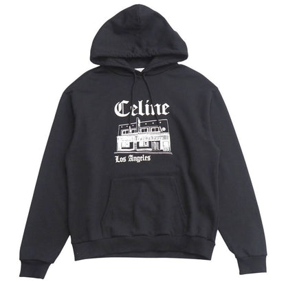 Celine Troubadour Loose Hoodie Size M Flocked Sweatshirt Black