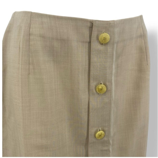Chanel Skirt 100% Wool 40 CC Logo Button Brown — view 3