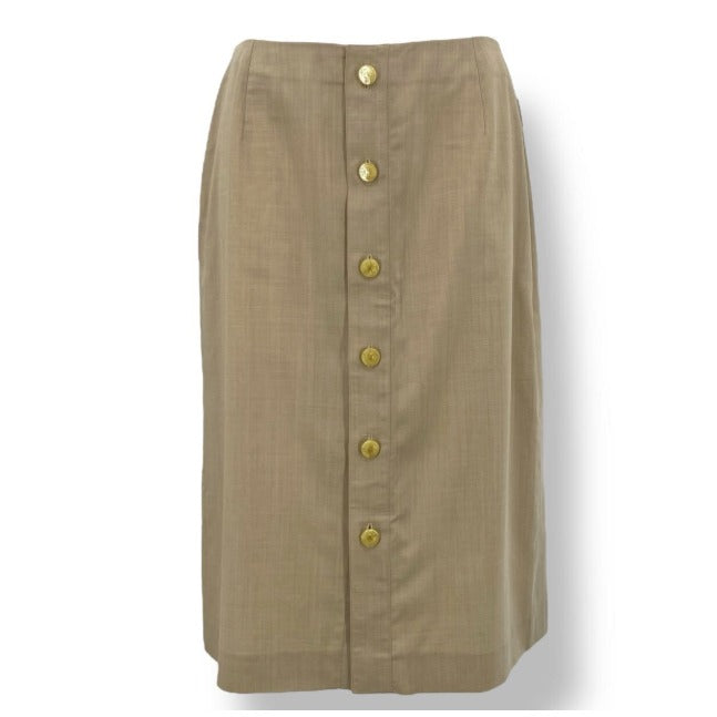 Chanel Skirt 100% Wool 40 CC Logo Button Brown