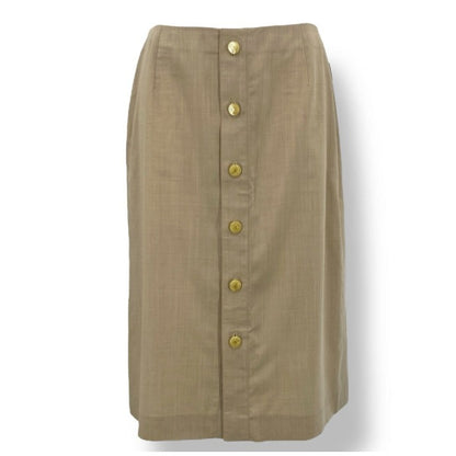 Chanel Skirt 100% Wool 40 CC Logo Button Brown