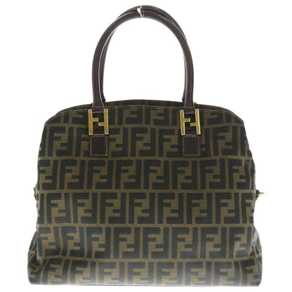 Fendi Zucca Pattern Logo Tote Brown Canvas Leather Gold