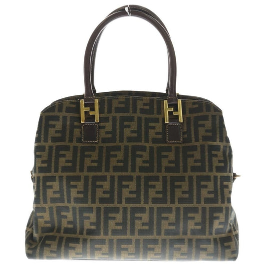 Fendi Zucca Pattern Logo Tote Brown Canvas Leather Gold