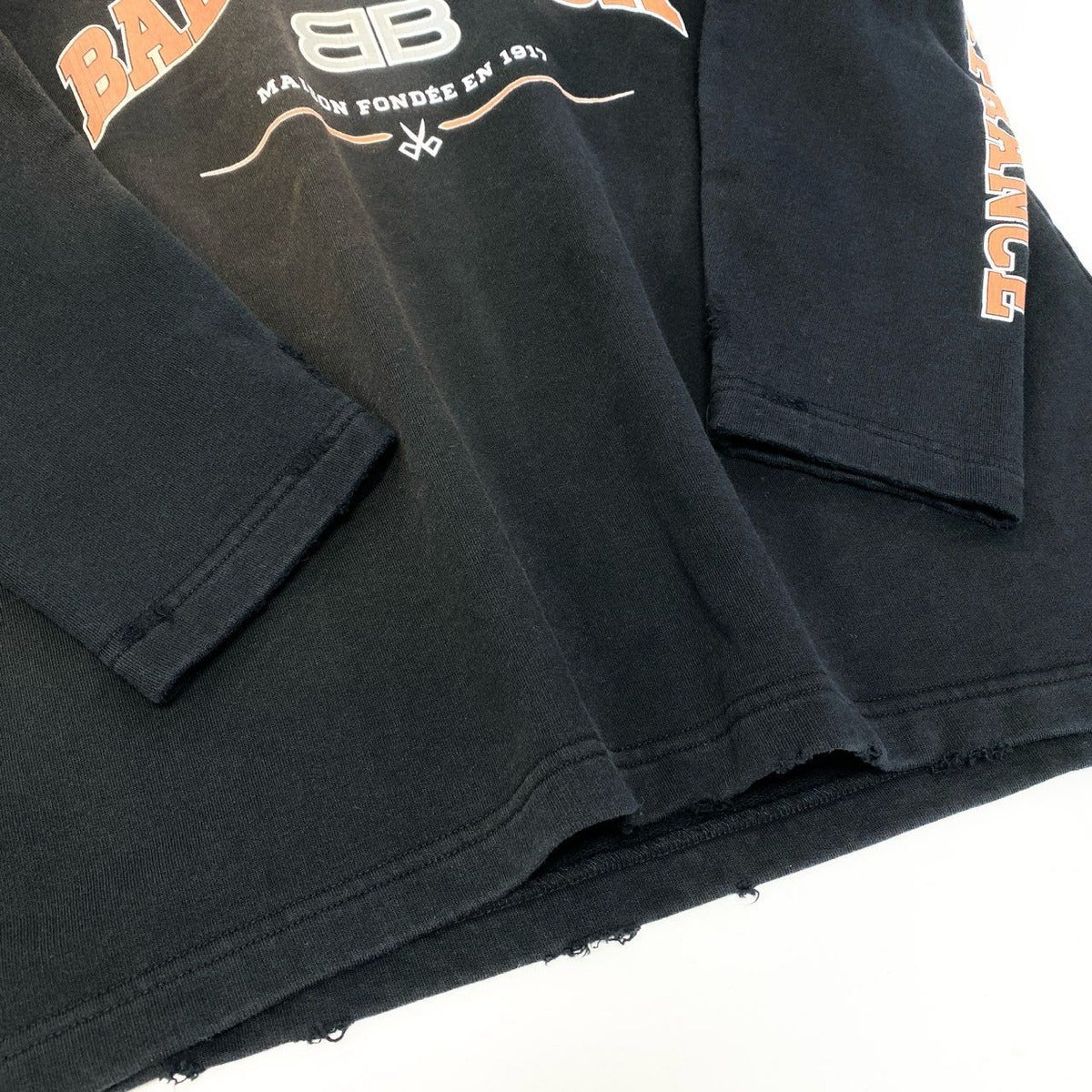 Balenciaga Pullover Hoodie BB Logo Sweatshirt Distressed S Black Cotton Sweater — view 5