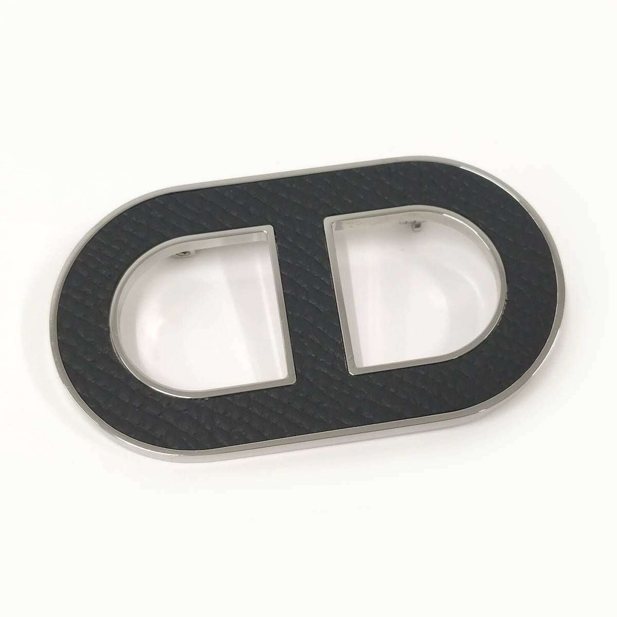 Hermes Brooch Chaine D'ancre Black Silver