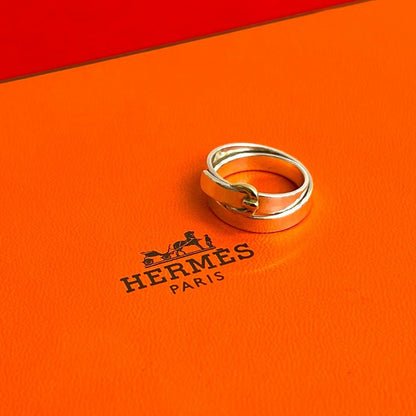 Hermes Double Tour 18K Gold Ring Silver