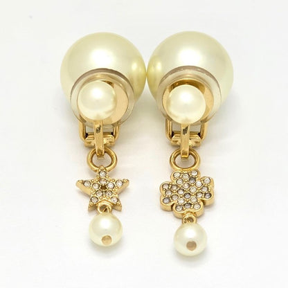 Dior Tribales Clip Earrings Star Clover Charm White Resin Pearl