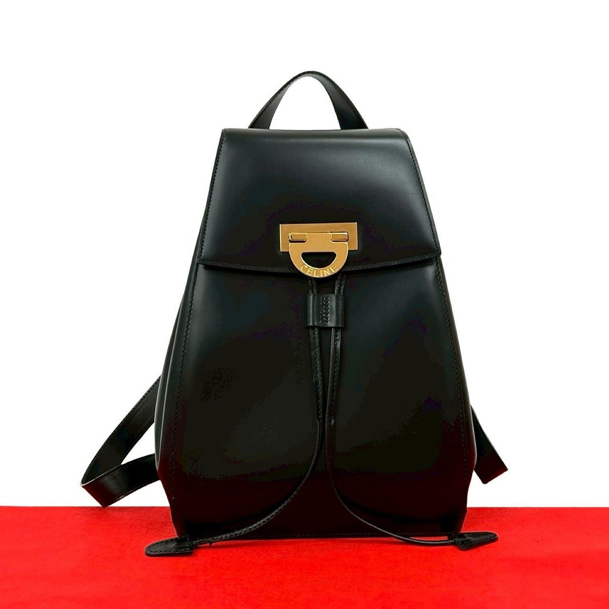 Celine Vintage Logo Calf Leather Backpack Black
