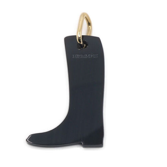Hermes Boot Motif Pendant Necklace Gold Black