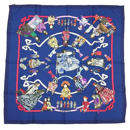 Hermes Scarf Carre 90 Hello Dolly Doll Silk Navy