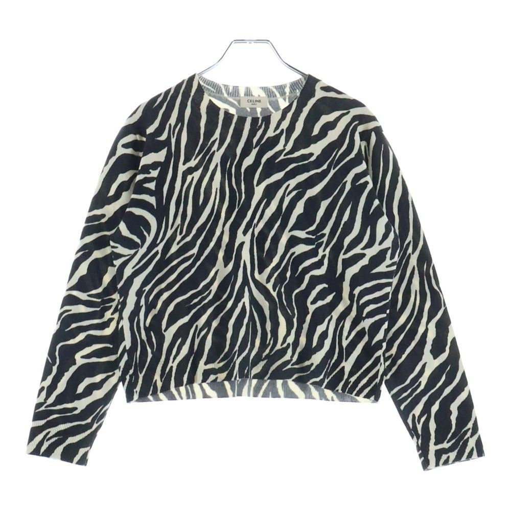 Celine Zebra Crew Neck Knit Sweater Black White
