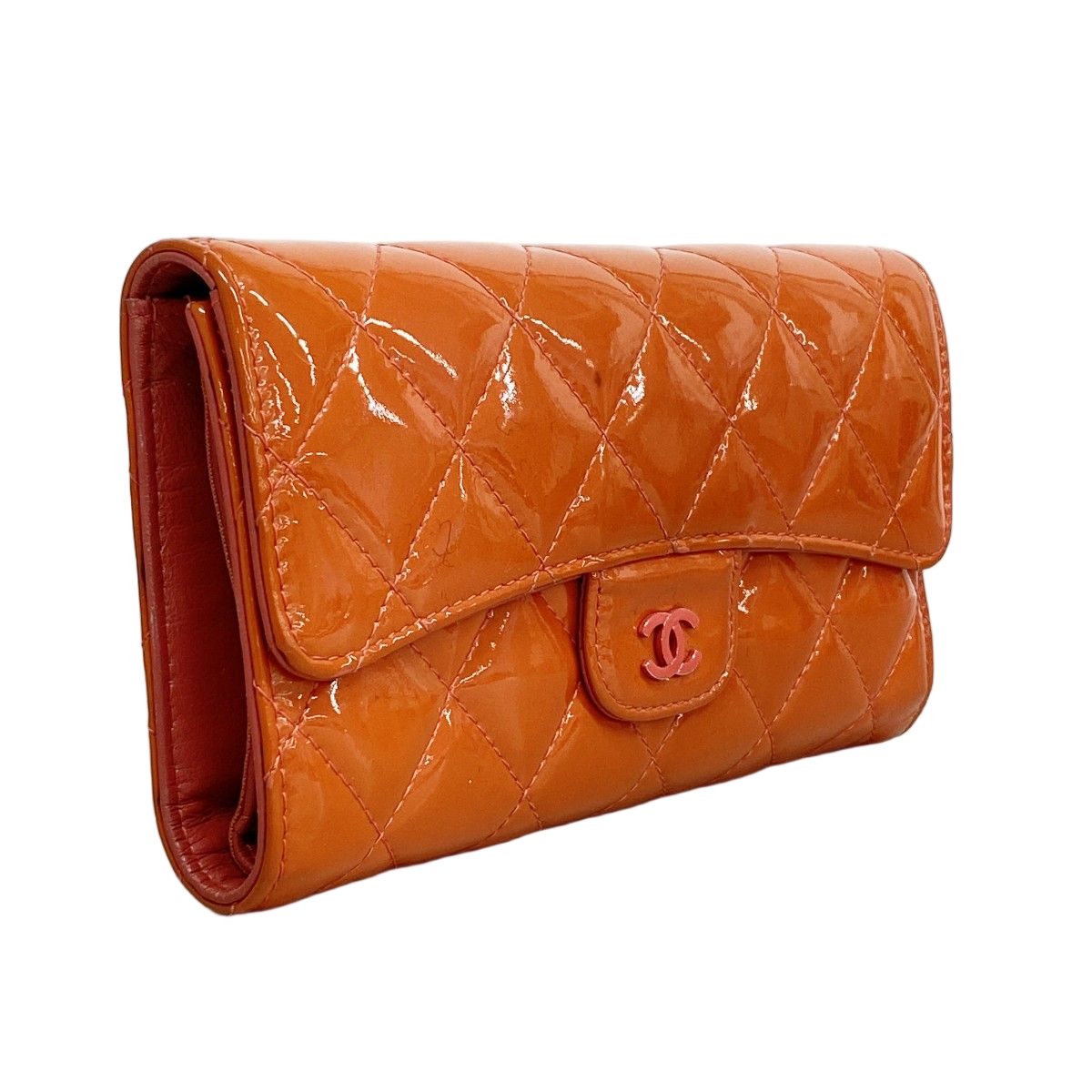Chanel Wallet Quilted Patent Leather Orange Silver — view 2