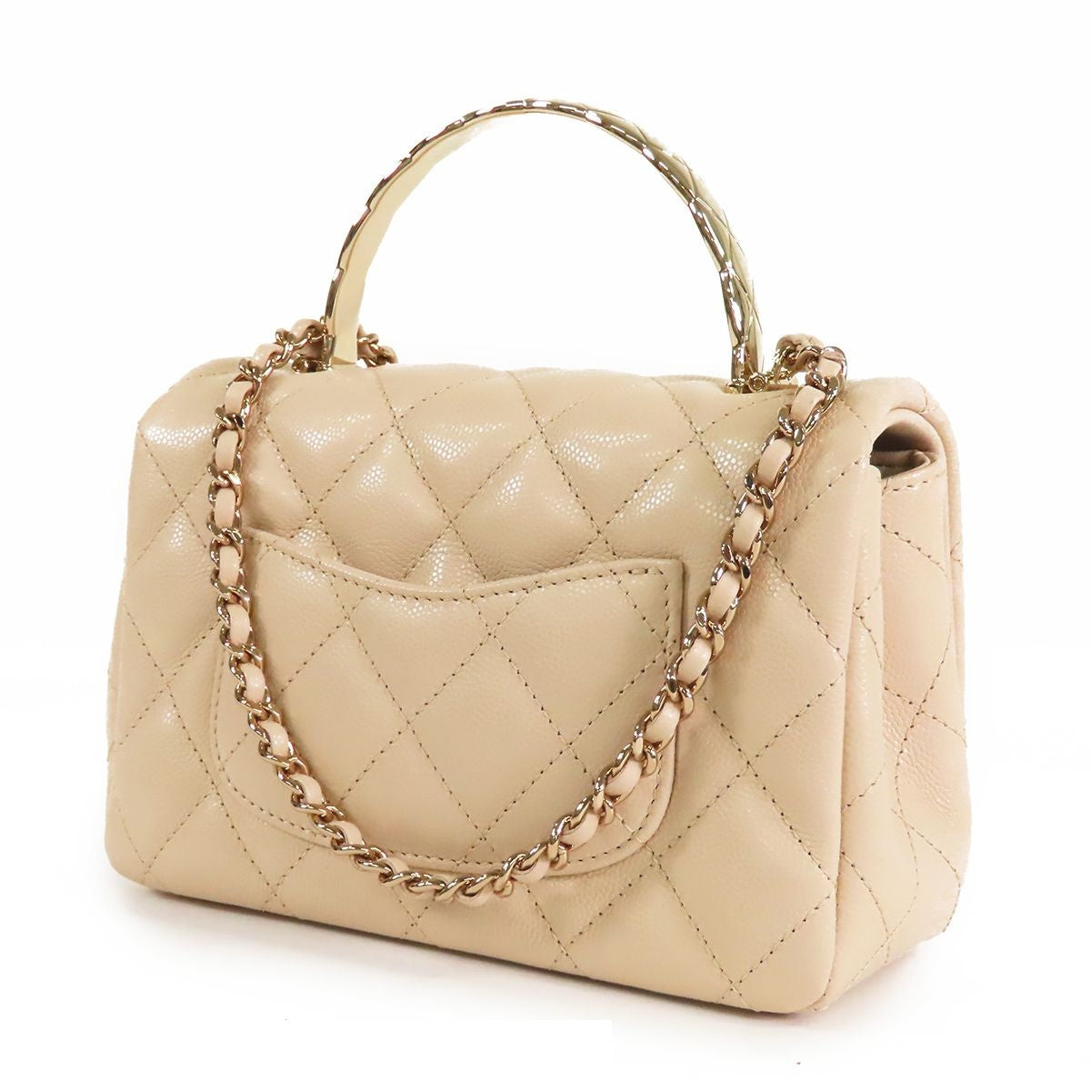 Chanel Top Handle Flap Bag Mini Beige Gold Caviar Leather 2-Way — view 2