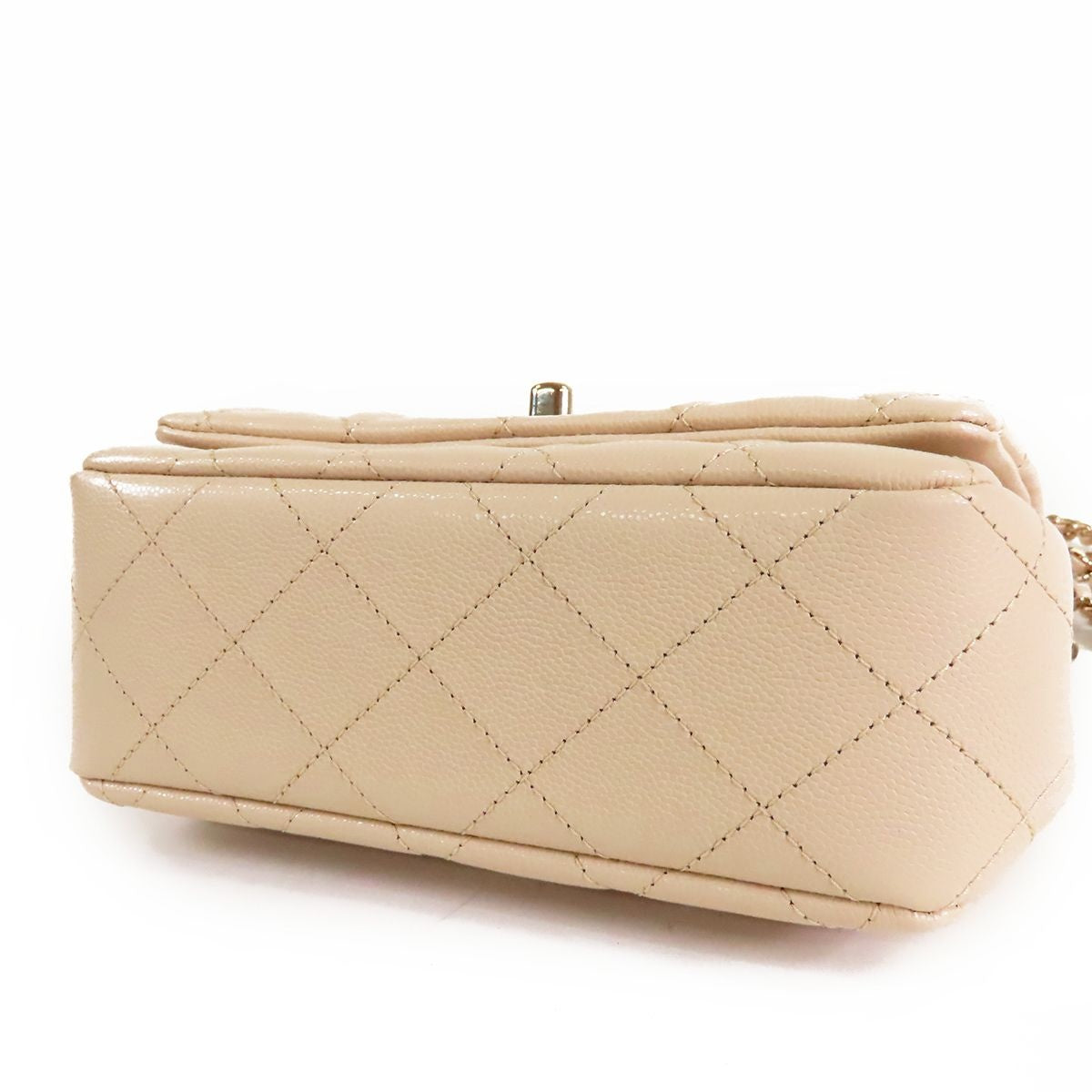 Chanel Top Handle Flap Bag Mini Beige Gold Caviar Leather 2-Way — view 3