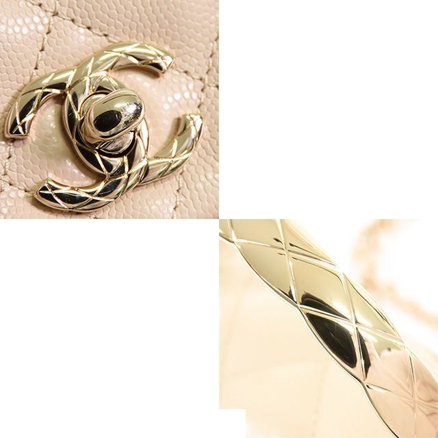 Chanel Top Handle Flap Bag Mini Beige Gold Caviar Leather 2-Way — view 7