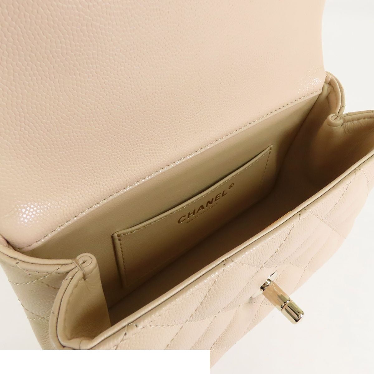 Chanel Top Handle Flap Bag Mini Beige Gold Caviar Leather 2-Way — view 8