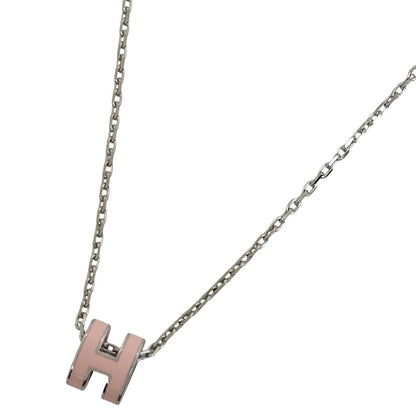 Hermes Mini Pop Necklace Logo Metal Silver Pink