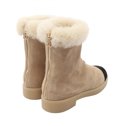 Chanel Boots CC Logo Suede Mouton Beige Black — view 2