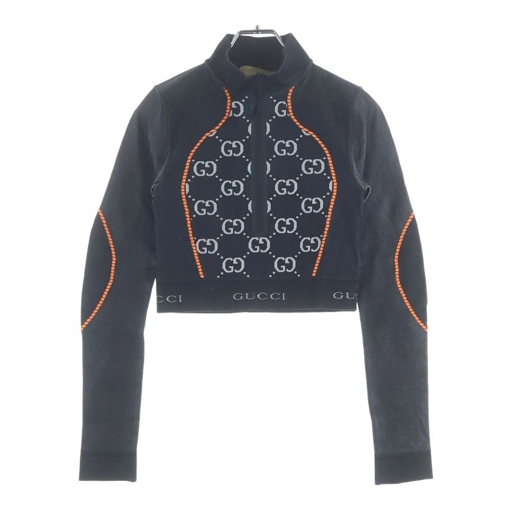 Gucci GG Jacquard Cropped Half Zip Jacket Black