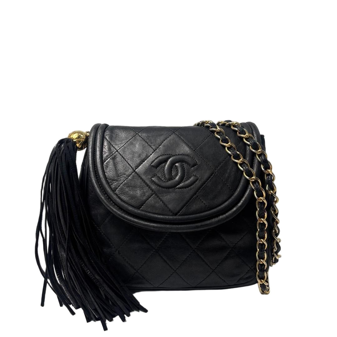 Chanel Quilted Fringe Chain Shoulder Bag Black
